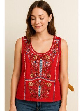 NWT Sundance Catalog Tolani Peasant Embroidered Tank Size XL Boho Cotton Top